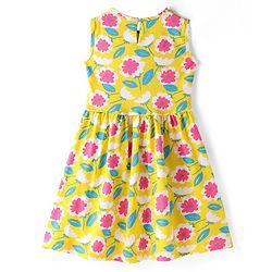 Pine Kids Cotton Knit Sleeveless Frock with Floral Print - Yellow