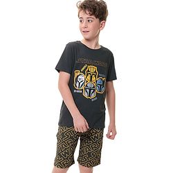 Pine Kids Lucas Cotton Knit Half Sleeve  T-Shirt & Shorts Set with Star Wars Graphics - Grey