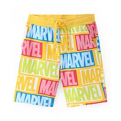 Pine Kids Marvel Terry Knit Shorts with Text Print - Yellow