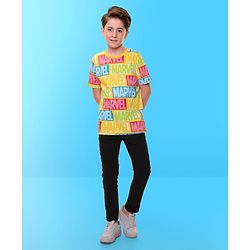 Pine Kids Marvel Cotton Knit Half Sleeves T-Shirt With Marvel Print - Yellow