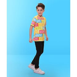 Pine Kids Marvel Cotton Knit Half Sleeves T-Shirt With Marvel Print - Yellow