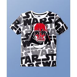 Pine Kids Lucas Cotton Knit Half Sleeves T-Shirt with Star Wars Graphics - White