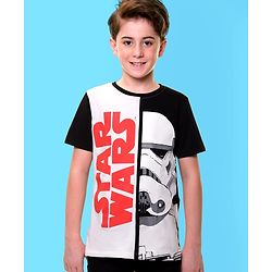Pine Kids Lucas Cotton Knit Half Sleeves T-Shirt With Star Wars Print - Black