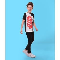 Pine Kids Lucas Cotton Knit Half Sleeves T-Shirt With Star Wars Print - Black