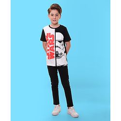 Pine Kids Lucas Cotton Knit Half Sleeves T-Shirt With Star Wars Print - Black