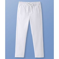 Pine Kids Cotton Elastane Full Length Solid Trouser Pant - White