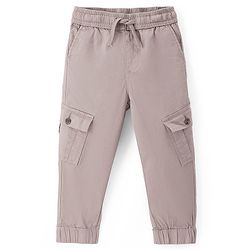 Pine Kids Full Length Stretchable  Trouser with Cargo Pockets Solid Colour - Beige