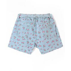 Pine Kids Denim Mid Thigh Shorts with Belt Floral Print - Blue