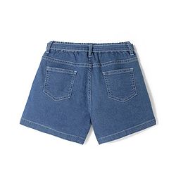 Pine Kids Denim Mid Thigh Shorts with Belt Floral Embroidery - Blue