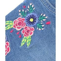 Pine Kids Denim Mid Thigh Shorts with Belt Floral Embroidery - Blue