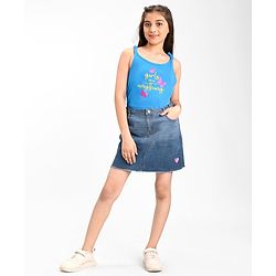 Pine Kids Cotton Stretchable Above Knee Length Denim Washed Skirt with Ombre Effect and Heart Print - Blue