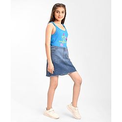 Pine Kids Cotton Stretchable Above Knee Length Denim Washed Skirt with Ombre Effect and Heart Print - Blue
