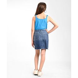 Pine Kids Cotton Stretchable Above Knee Length Denim Washed Skirt with Ombre Effect and Heart Print - Blue