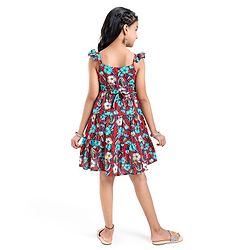 Pine Kids Cotton Woven Sleeveless Ethnic Dress with Belt Floral Print - Red