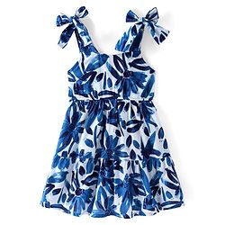 Pine Kids Cotton Woven Sleeveless Frock Floral Print - White & Blue