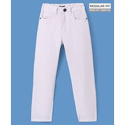 Pine Kids Denim Woven Full Length  Washed Jeans Solid Color - White