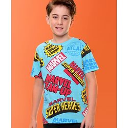 Pine Kids Marvel Single Jersey Half Sleeves T-Shirt with Marvel Text Print - Blue