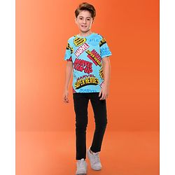 Pine Kids Marvel Single Jersey Half Sleeves T-Shirt with Marvel Text Print - Blue
