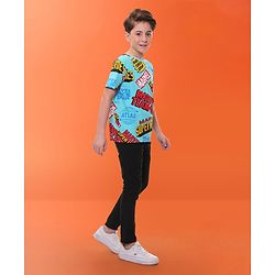 Pine Kids Marvel Single Jersey Half Sleeves T-Shirt with Marvel Text Print - Blue