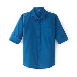 Pine Kids Cotton Woven Full Sleeves Solid Shirt - Blue