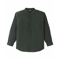 Pine Kids Cotton Woven Full Sleeves Mandarin Collared Solid Colour Shirt - Dark Green