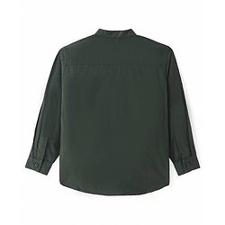 Pine Kids Cotton Woven Full Sleeves Mandarin Collared Solid Colour Shirt - Dark Green