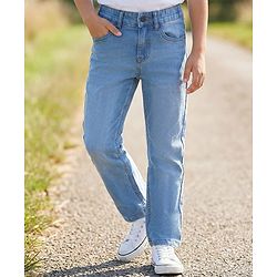 Pine Kids Woven Full Length Solid Denim Jeans - Light Blue