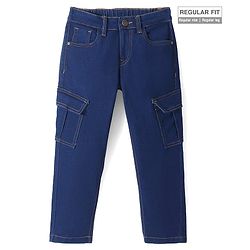 Pine Kids Denim Woven Full Length Washed Jeans with Pockets  - Navy Blue