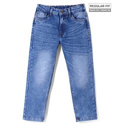 Pine Kids Woven  Full Length Denim Washed Jeans - Blue