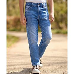 Pine Kids Woven  Full Length Denim Washed Jeans - Blue