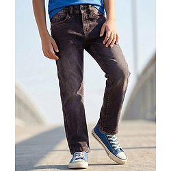 Pine Kids Denim Woven Full Length Washed Jeans - Black