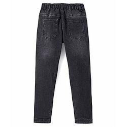 Pine Kids Full Length Washed Denim Jeans with Text Embroidery - Black
