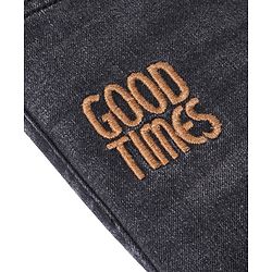 Pine Kids Full Length Washed Denim Jeans with Text Embroidery - Black