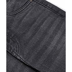 Pine Kids Full Length Washed Denim Jeans with Text Embroidery - Black
