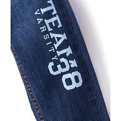 Pine Kids Woven  Full Length Washed Denim Jeans with Text Embroidery & Print - Blue