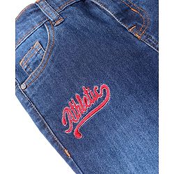 Pine Kids Woven  Full Length Washed Denim Jeans with Text Embroidery & Print - Blue