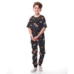 Pine Kids Lucas Cotton Half Sleeves Night Suit Star Wars Printed-Black