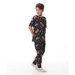 Pine Kids Lucas Cotton Half Sleeves Night Suit Star Wars Printed-Black