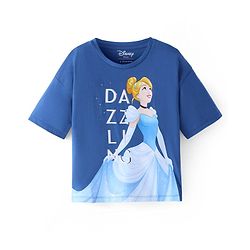 Pine kids Disney Cotton Knit Half Sleeves T-Shirt with Dazzling Princess Print - Navy Blue