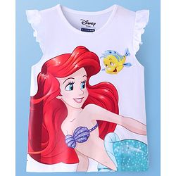 Pine Kids Disney Cotton Knit Frill Sleeves Top with Disney Princess Print - White