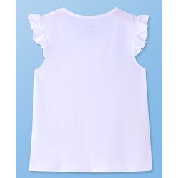 Pine Kids Disney Cotton Knit Frill Sleeves Top with Disney Princess Print - White