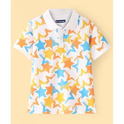 Pine Kids Cotton Half Sleeves Polo T-Shirt Stars Print - Snow White