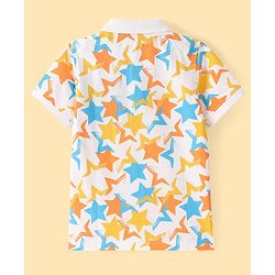 Pine Kids Cotton Half Sleeves Polo T-Shirt Stars Print - Snow White