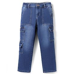 Pine Kids Full Length Washed Denim Jeans with Cargo Pocket - Blue