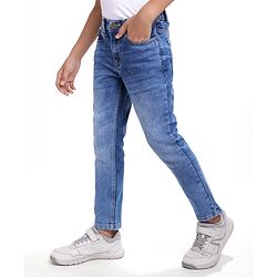 Pine Kids Woven Full Length Washed Denim Jeans - Blue