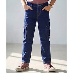 Pine Kids Full Length Washed Denim Jeans with Cargo Pocket - Navy Blue