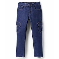 Pine Kids Full Length Washed Denim Jeans with Cargo Pocket - Navy Blue