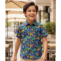 Pine Kids Viscose Woven Half Sleeves Shirt ABSRACT Print - Multicolor