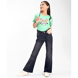 Pine Kids Cotton Rich Full Length Stretchable Denim with Adjustable waist band - Black