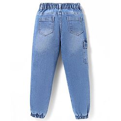 Pine Kids Full Length Washed Denim Jeans with Cargo Pocket - Light Blue